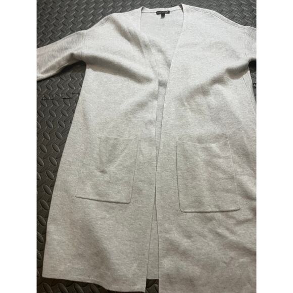 Eileen Fisher Long Open Front Cardigan Silk Organic Cotton Blend Pearl Gray XS - Picture 3 of 8